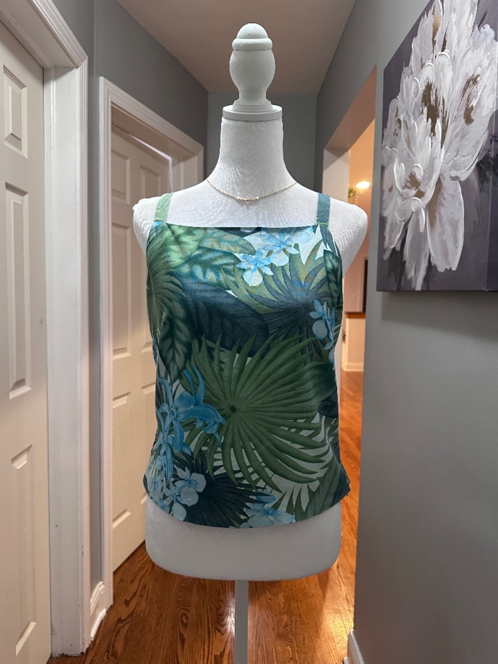 Tommy Bahama Vintage Hawaiian Silk Teal Leaf Floral Top